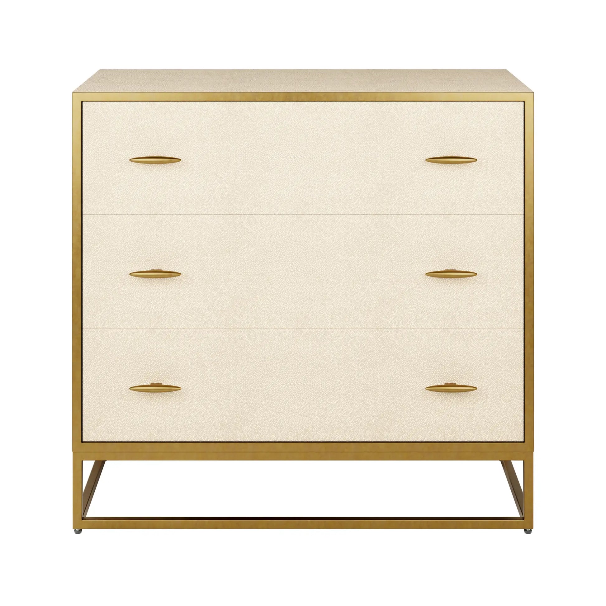 faux-ivory-shagreen-chest-of-thre-drawers-with-brushed-brass-legs-frame-and-handles-at-albury-house-interiors