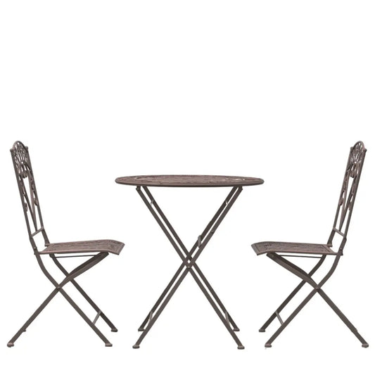 metal bistro set with two folding chairs and a round table at Albury house interiors essex