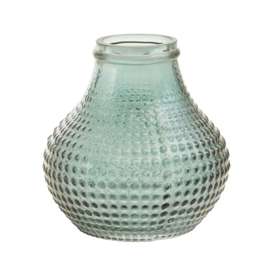 Green glass dotted bud vases perfect for small blooms, fully waterproof, available at Albury House Interiors.