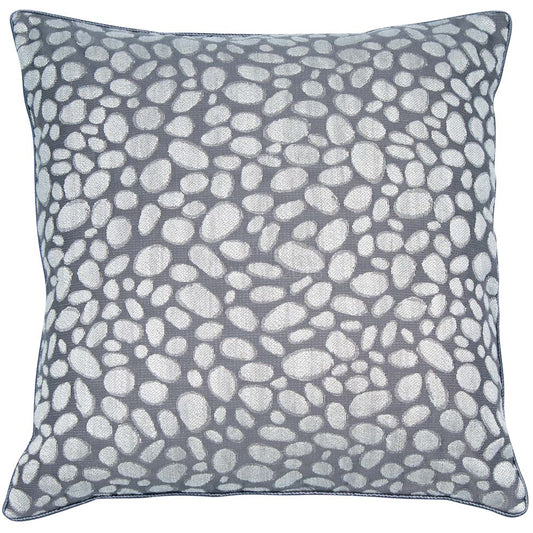 Grey pebble print textured square cushion with piped edges and feather filled insert at Albury House Interiors homewares in Essex, Hertfordshire and London