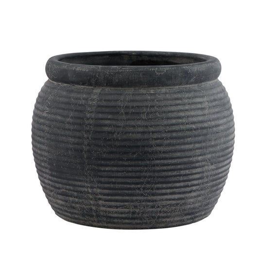 Grey Ribbed Textured Plant Pot