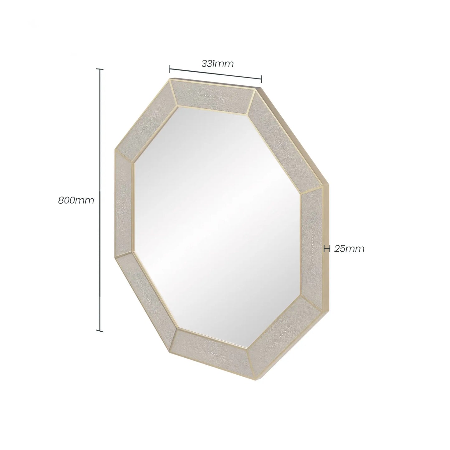 Grey shagreen wall hanging mirror with brass inlay edges in octagonal shape, available to purchase from Albury House Interiors. 