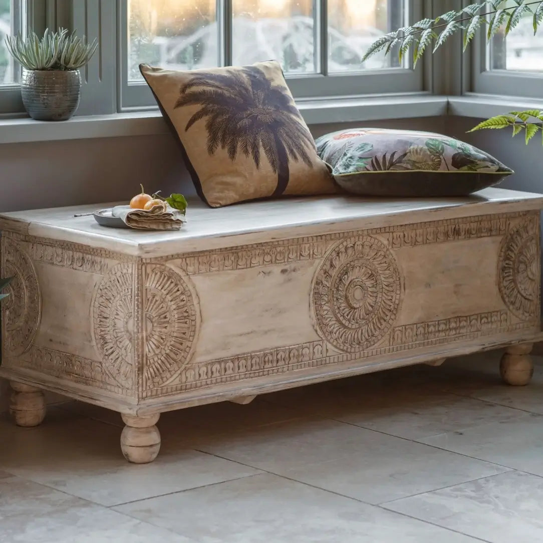 hanoi-hand-carved-mango-wooden-bench-with-beautiful-details-and-round-feet-in-neutral-beige-colour-with-storage-at-albury-house-interiors-homewares-shop-essex-hertfordshire