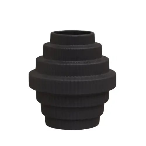 black-ribbed-stepped-vase-crafted-from-ceramic-at-albury-house-interiors 