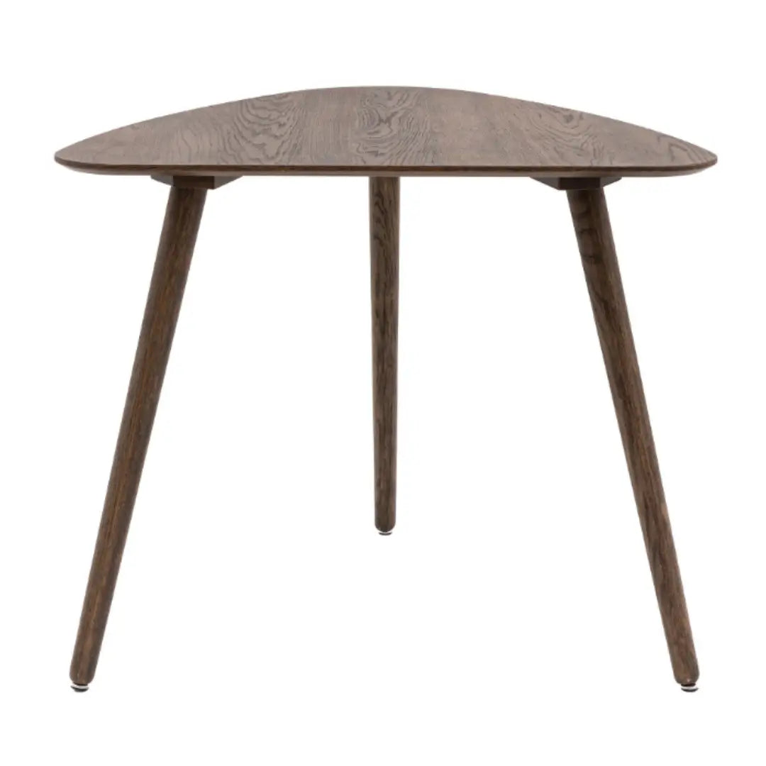 Haze dark stained veneer two seater dining table, with matching upholstered dining chairs. Available at Albury House Interiors.