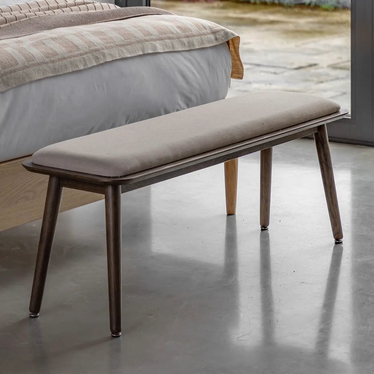 haze-smoked-oak-veneer-dining-bench-with-linen-look-neutral-upholstered-seat-pad-at-albury-house-interiors-homewares-shop-essex