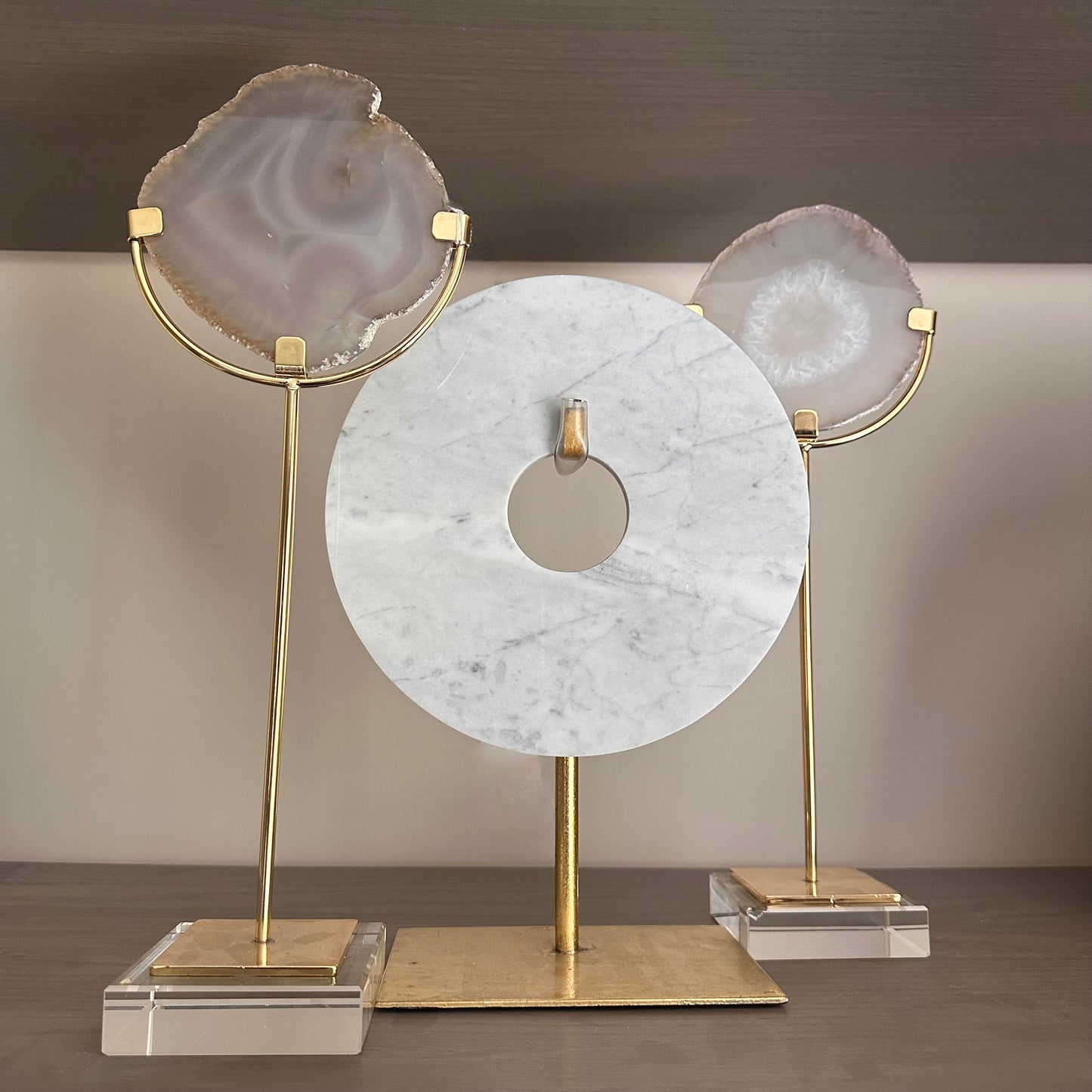 Marble Disc On Gold Stand