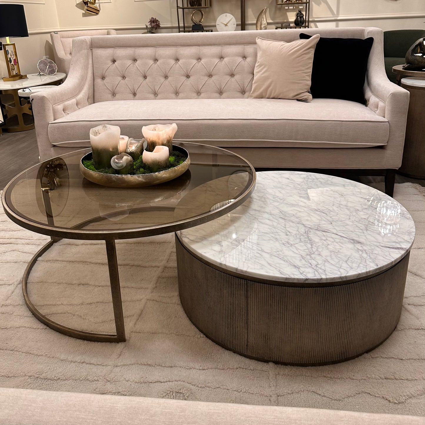 Bronze & Marble Coffee Table Set