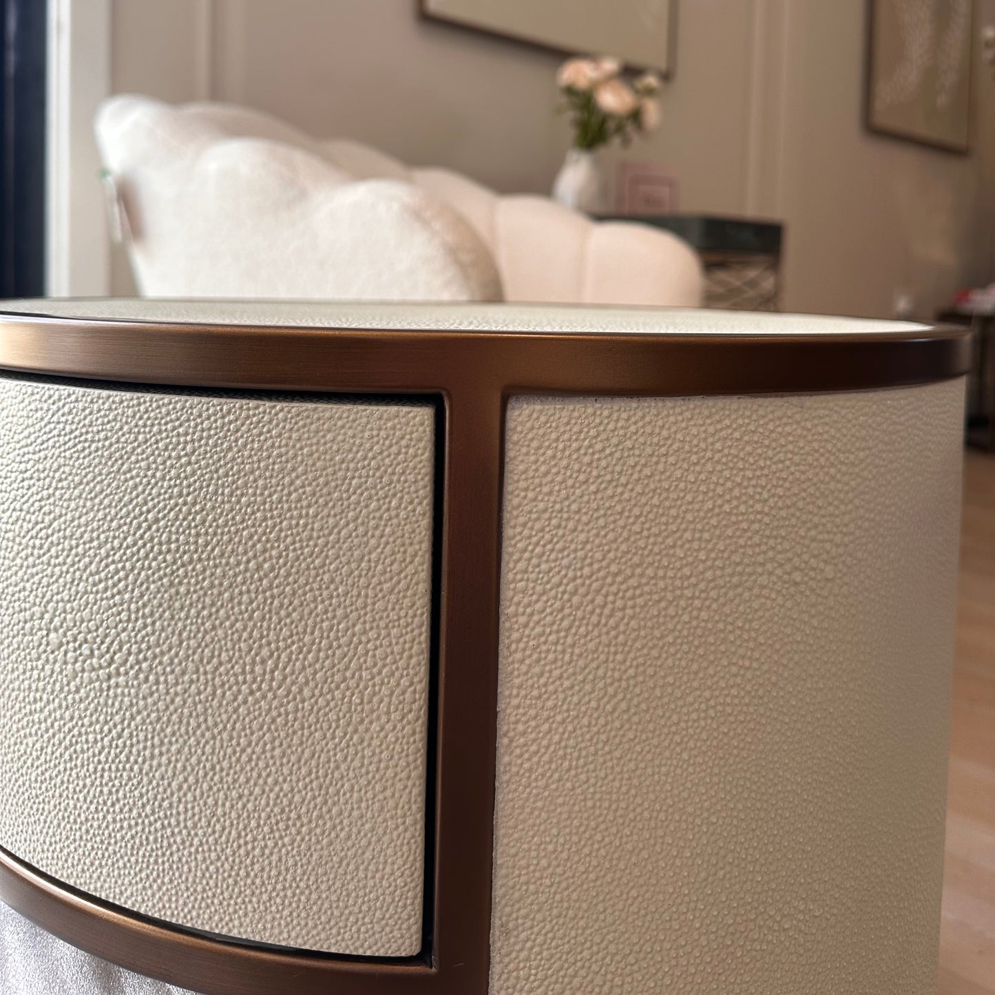 Ivory Shagreen Brass Bedside Round