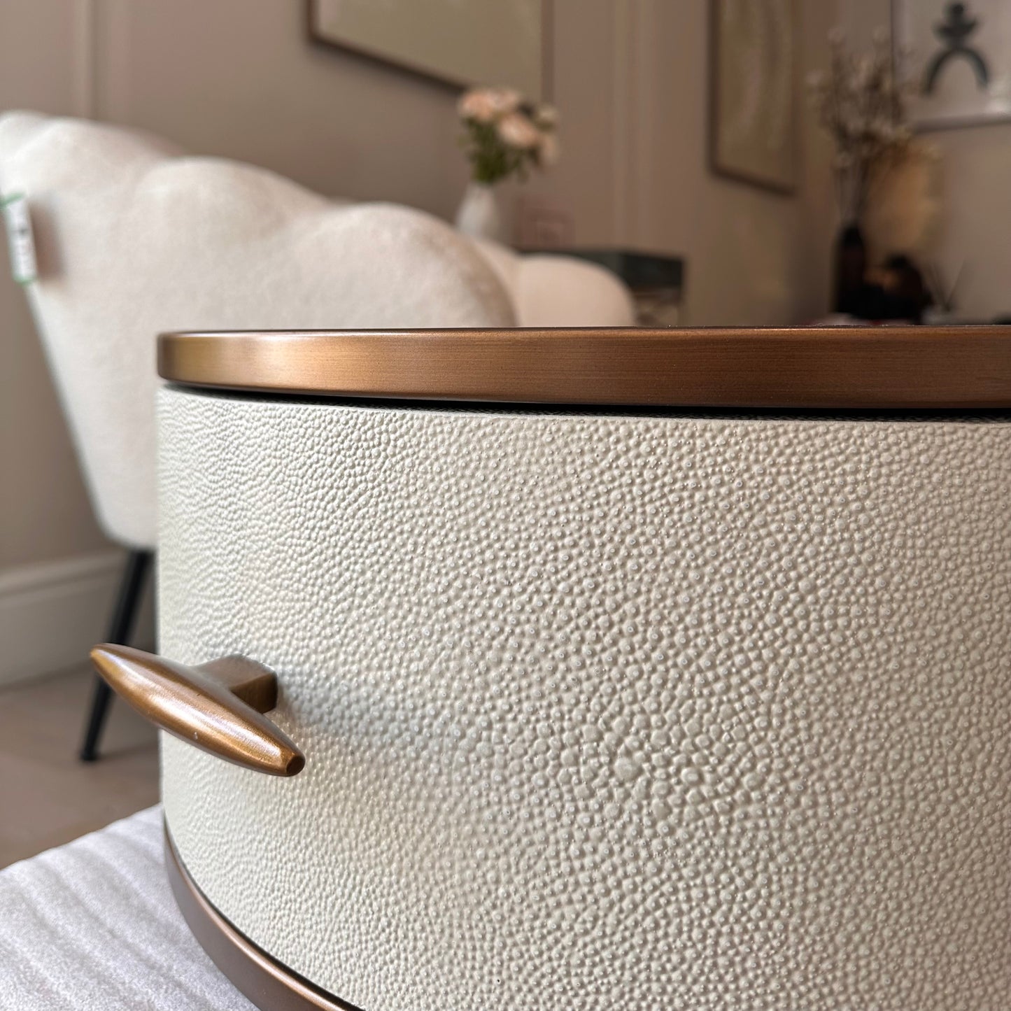 Ivory Shagreen Brass Bedside Round