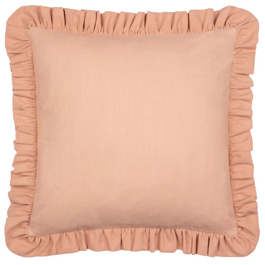 Issie Rose and Vintage Blush square cushion 100% cotton ruffle edge available at Albury House Interiors