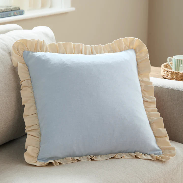 Issie Ruffle Cushion Sky Blue
