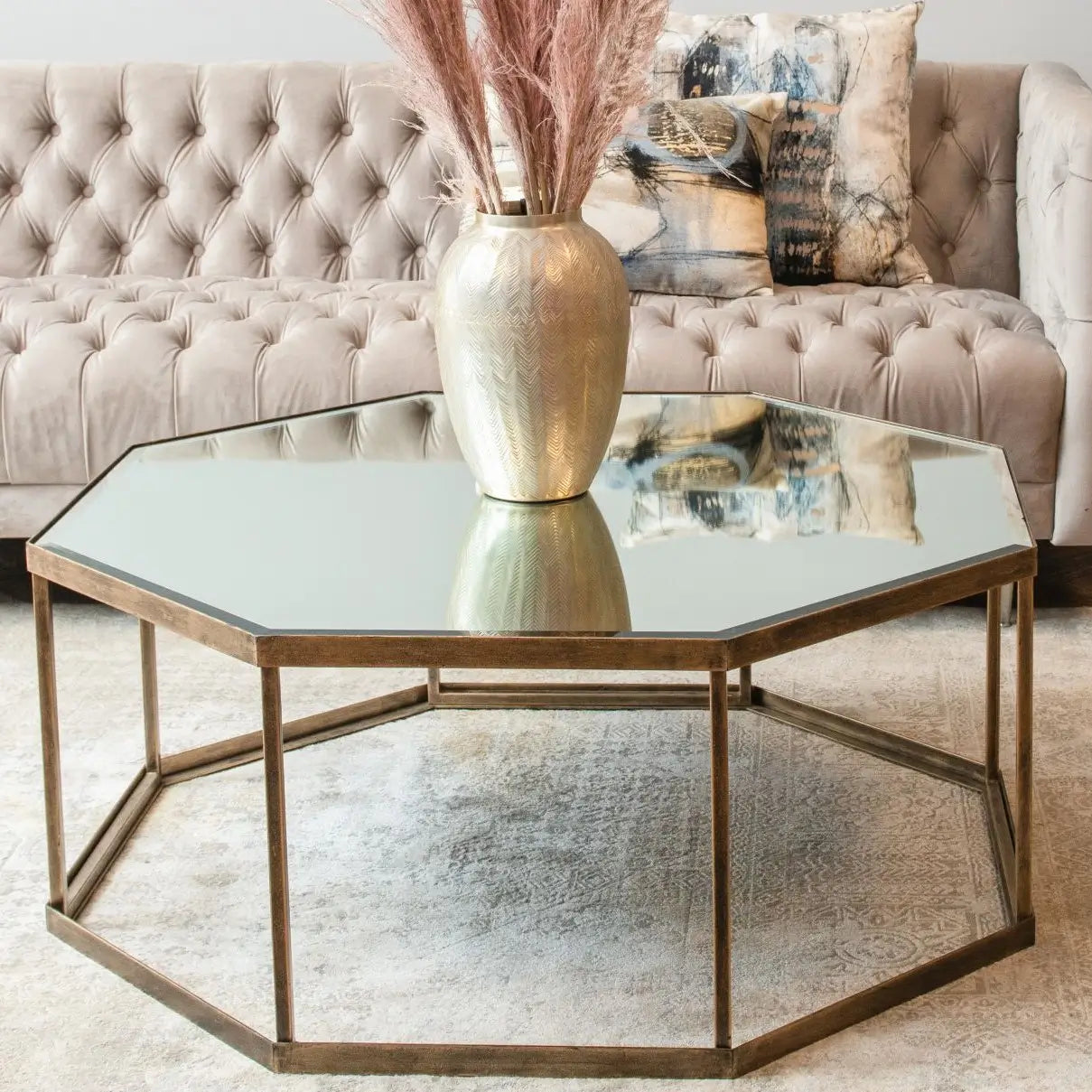 katrina-antique-bronze-hexagonal-framed-mirror-top-coffee-table-at-albury-house-interiors