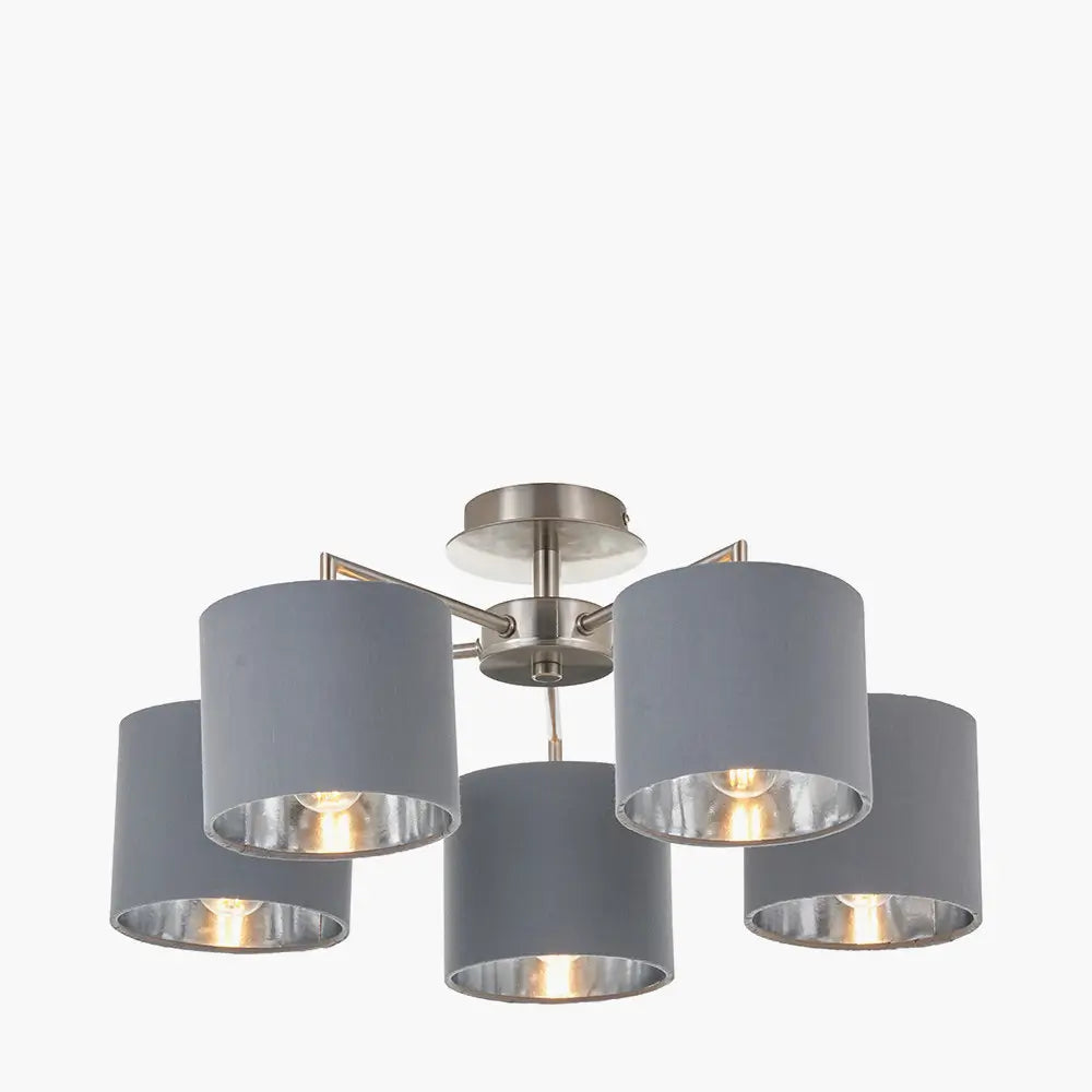 kenny-5-arm-brushed-silver-ceiling-light-with-grey-shades-and-metallic-silver-lining-at-albury-house-interiors