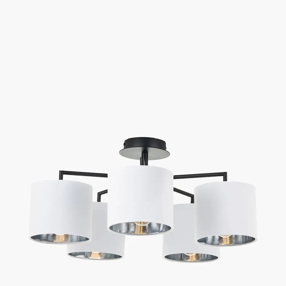 kenny-matt-black-5-arm-ceiling-light-wit-white-shades-and-metallic-inserts-at-albury-house-interiors