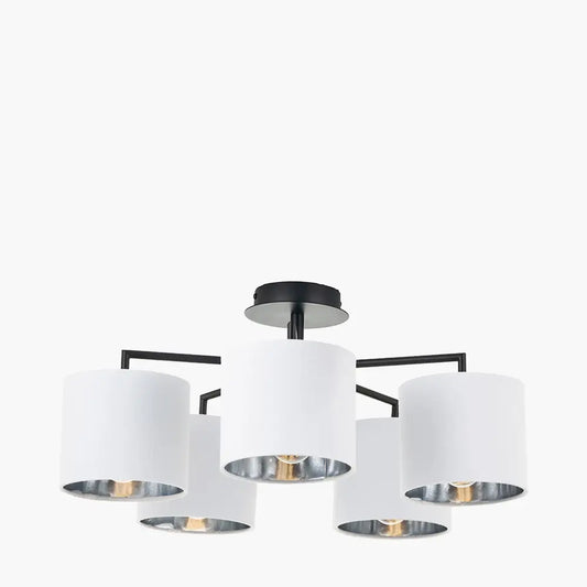 kenny-matt-black-5-arm-ceiling-light-wit-white-shades-and-metallic-inserts-at-albury-house-interiors