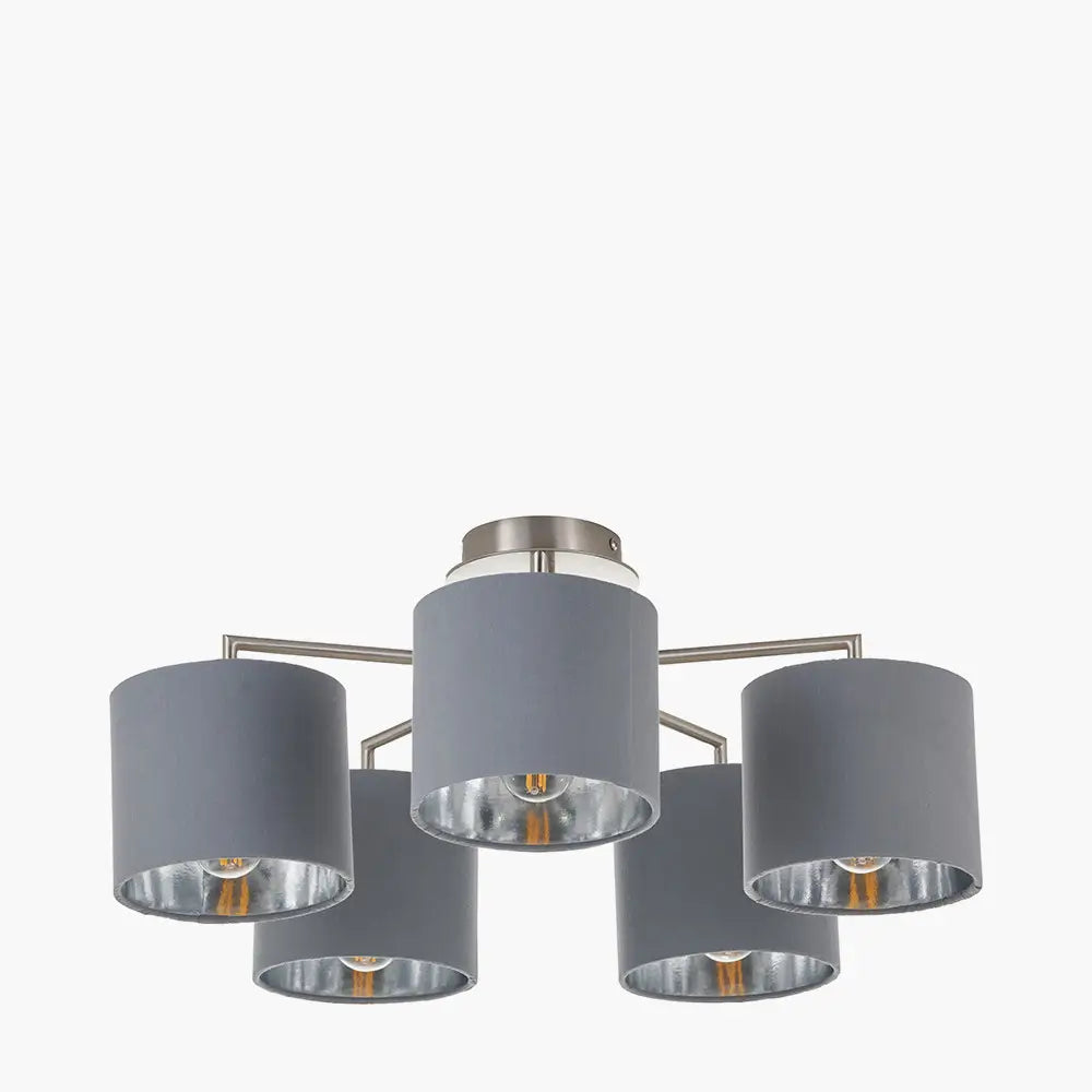 kenny-5-arm-brushed-silver-ceiling-light-with-grey-shades-and-metallic-silver-lining-at-albury-house-interiors