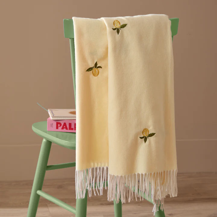 Fruity Embroidered Throw Lemon