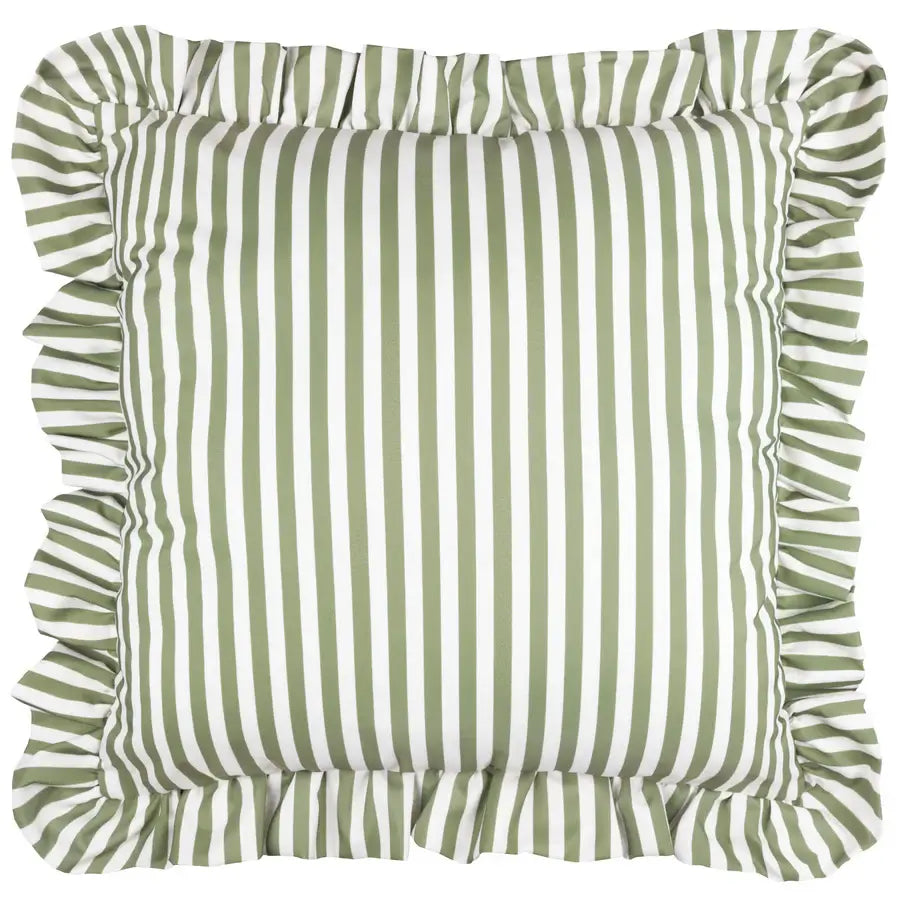 lottie-square-water-resistant-outdoor-cushion-green-and-white-stripes-with-ruffle-edge-at-albury-house-interiors-essex