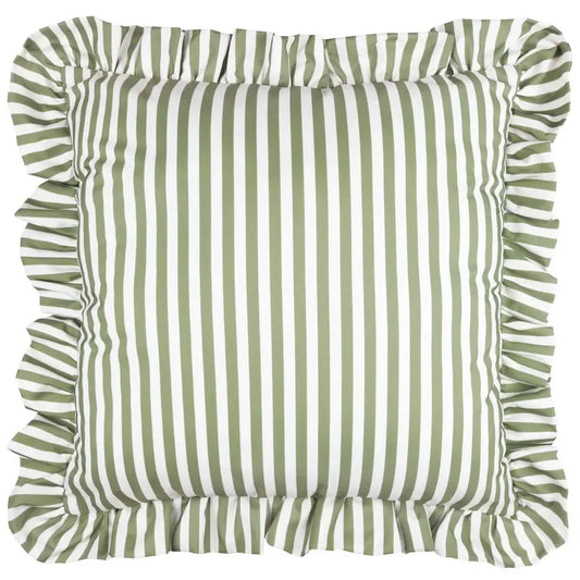 lottie-square-water-resistant-outdoor-cushion-green-and-white-stripes-with-ruffle-edge-at-albury-house-interiors-essex