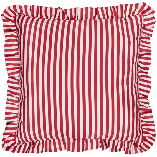 lottie-square-outdoor-cushion-in-candy-cane-red-and-white-striped-with-ruffle-edge-detail-at-albury-house-interiors