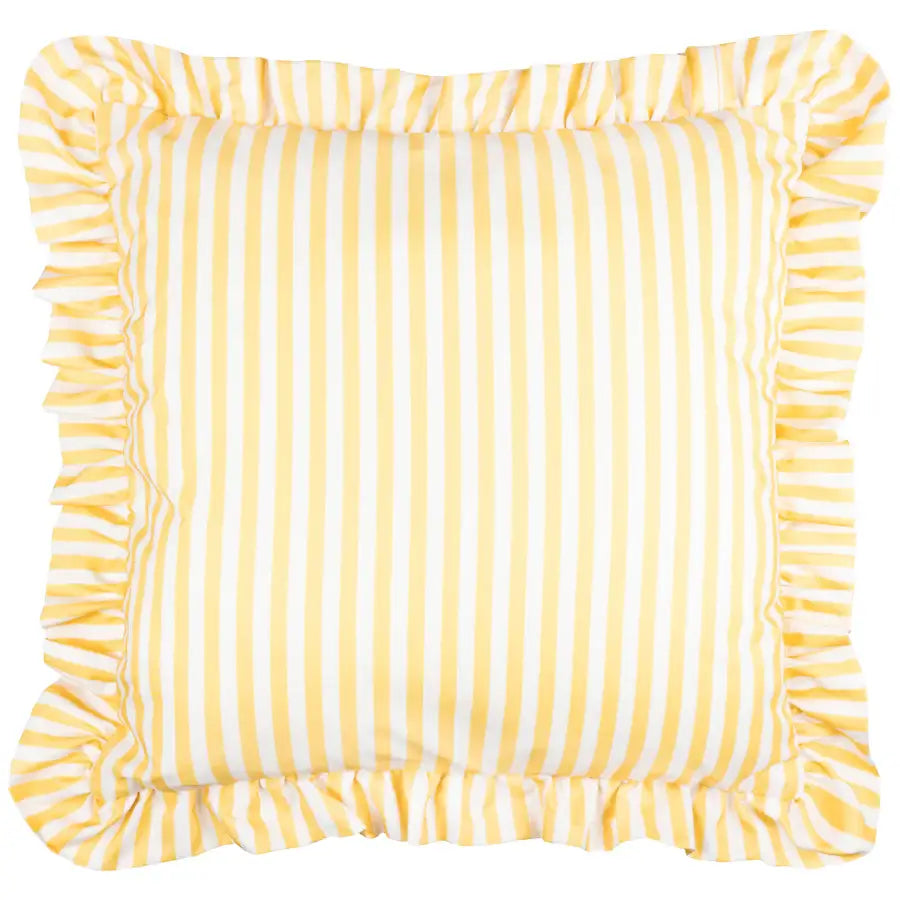 lottie-square-polyester-outdoor-cushion-with-white-and-lemon-yellow-striped-and-ruffle-detail-edge-at-albury-house-interiors