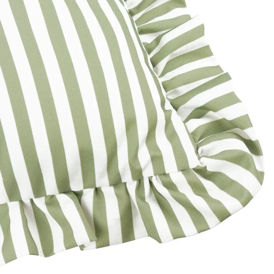 lottie-square-water-resistant-outdoor-cushion-green-and-white-stripes-with-ruffle-edge-at-albury-house-interiors-essex