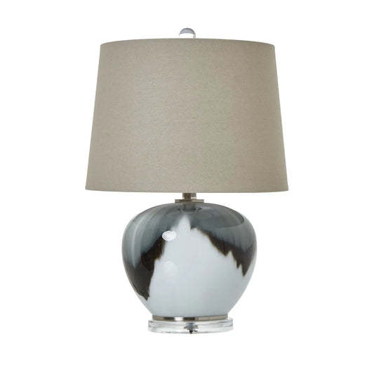 lucca-white-and-grey-marbled-effect-glazed-table-lamp-with-squat-round-base-and-beige-linen-round-shade-at-albury-house-interiors-essex