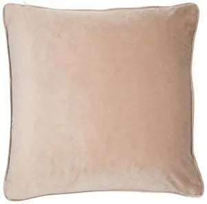 Mink piped square velvet cushion with feather insert at Albury House Interiors