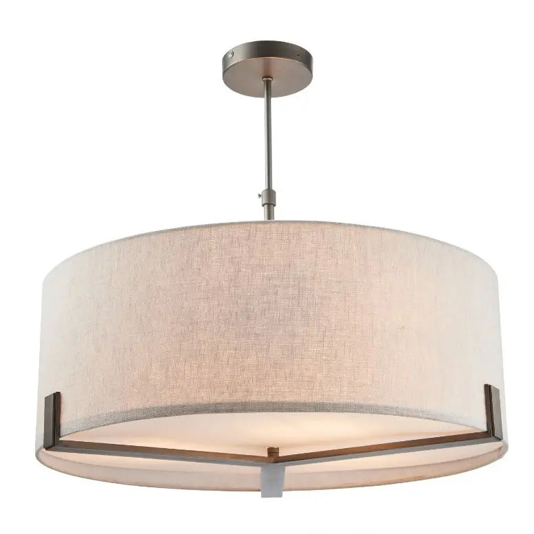 Minnesota round ceiling light, dark brushed bronze with 3 lightbulbs, finished with a linen effect lampshade at Albury House Interiors 