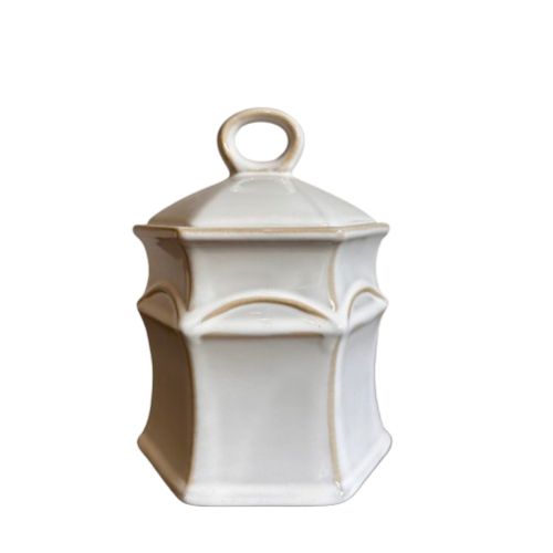 Crafted from neutral coloured ceramic with rustic details, this small jar comes complete with a lid and is perfect for storing all sorts of things in your home. Available to purchase at Albury House Interiors.