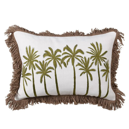 linen-rectangular-cushions-with-embroidered-green-palm-trees-and-brown-fringed-edge-at-albury-house-interiors-shop-essex