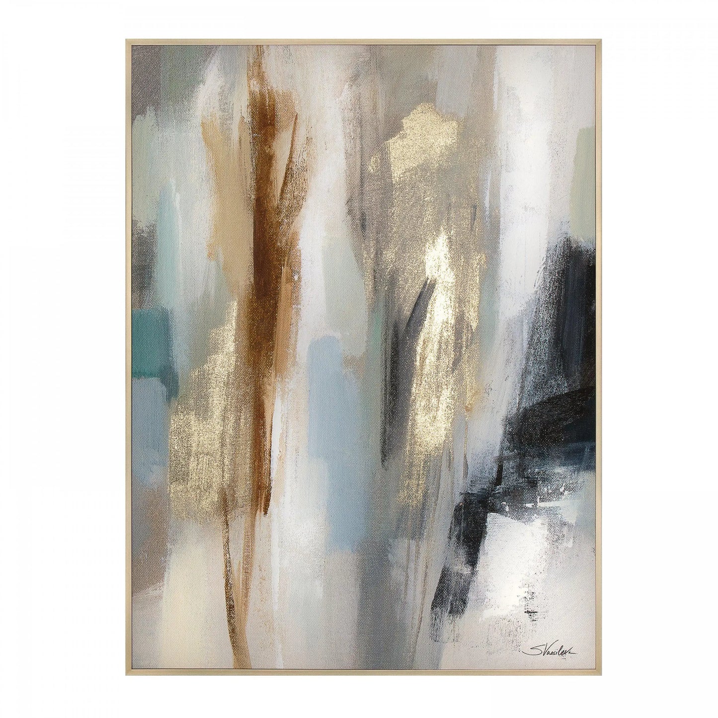 Pair of two wall arts, abstract brushstrokes in muted colours on canvas bases with frames. Available to purchase at Albury House Interiors.