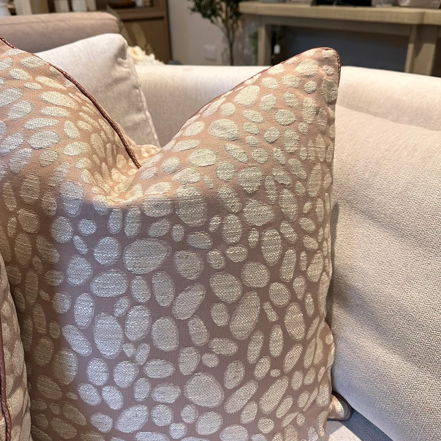 square-feather-filled-pebbles-cushions-closeup--in-rose-blush-pink-with-piping-at-albury-house-interiors