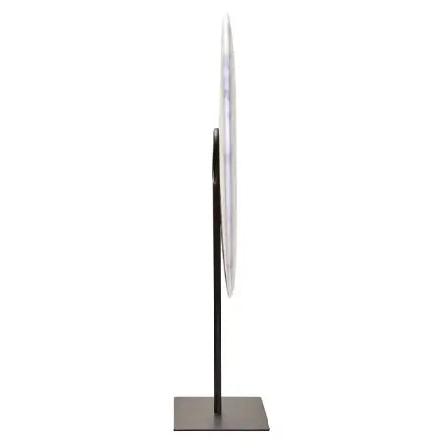 rayne-white-and-grey-natural-veined-marble-round-disc-sculpture-on-black-iron-stand-at-albury-house-interiors-supplying-interiors-designer-accessories