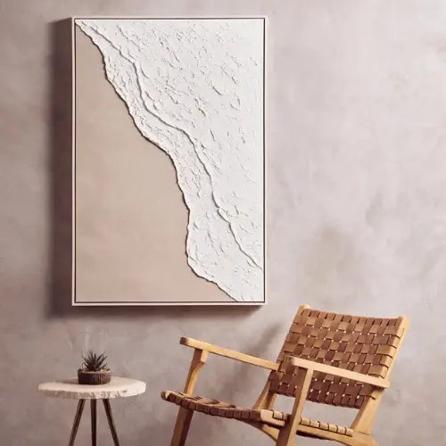 Framed canvas shore tidal wave beach textured wall art, in neutral colours at Albury House Interiors . Luxury Homewares