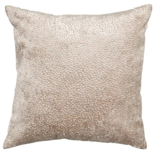 Sevine soft taupe velvet mottled texture square cushion. Complete with feather filled insert. Available to purchase from Albury House Interiors. 