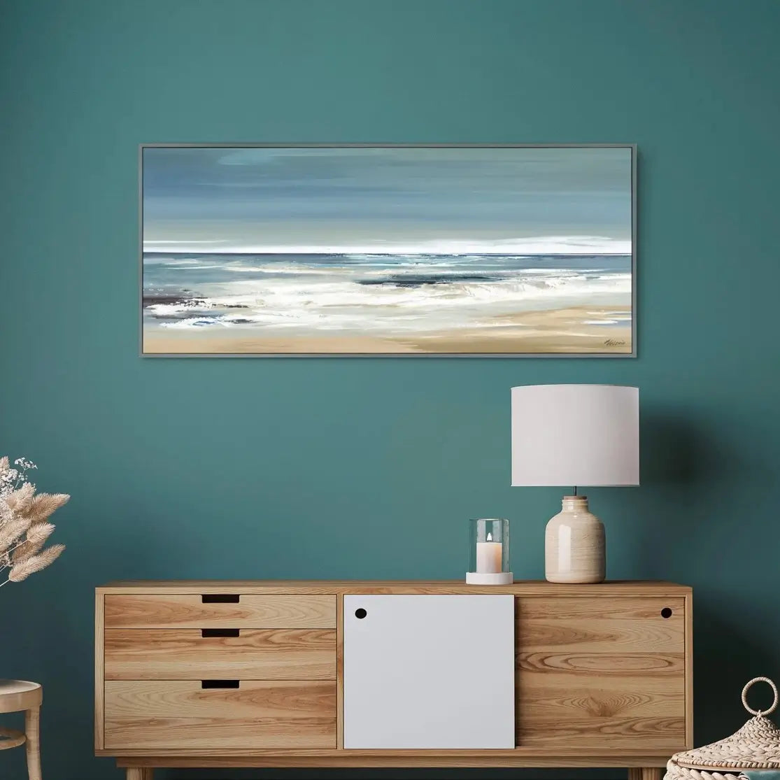 framed-blue-ocean-shoreline-artwork-wall-art-by-valerie-mravyan-at-albury-house-interiors