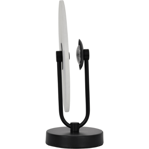 White marble quartz disc table lamp with black base and accents at Albury House Interiors Essex