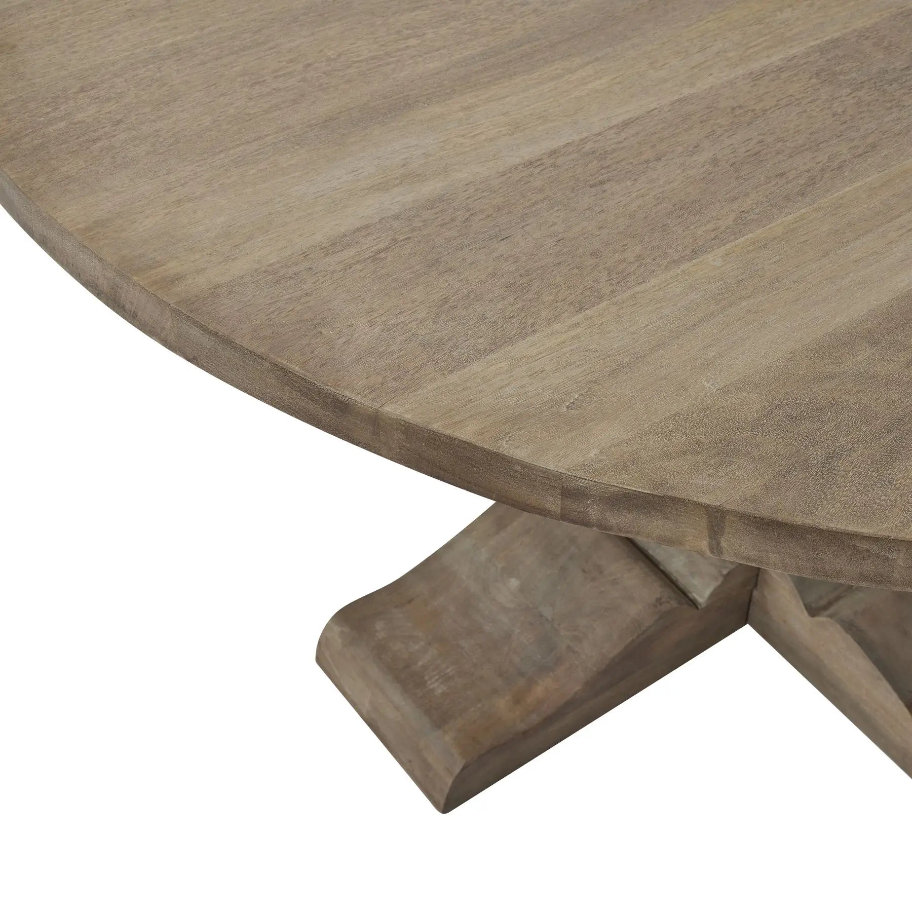 Wardour round solid wood dining table with intricate detail base. Available to purchase at Albury House Interiors.