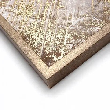 Gold framed square Starburst patterned wall art in shades of neutral, beige and gold. Available to purchase from Albury House Interiors, Essex and London.