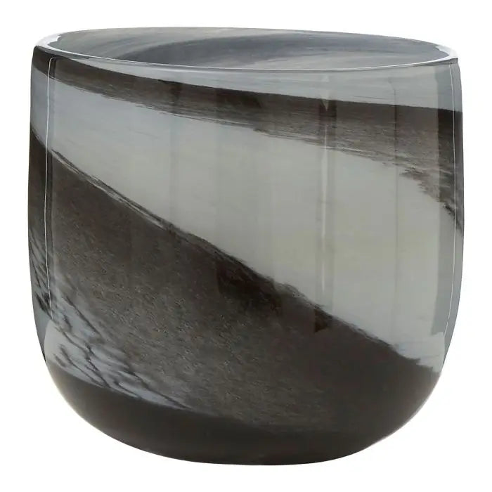 Black and grey glass swirl planter, perfect for faux flowers, real plants and fresh flowers. Available to purchase at Albury House Interiors, homewares and home decor shop in Essex. 