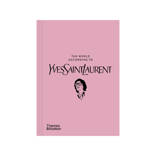 The World According to Yves Saint Laurent, pink hardback coffee table book by Thames and Hudson. Available to purchase from Albury House Interiors. 