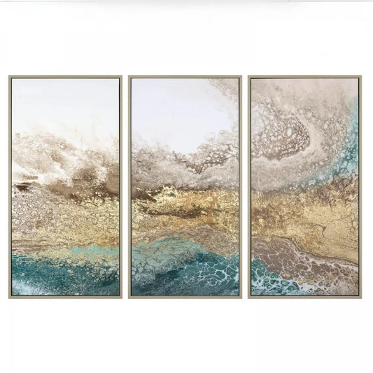 set-of-three-tideform-abstract-wall-art-pieces-with-earthy-tones-and-gold-metallic-foil-at-albury-house-interiors