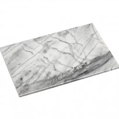 White and grey natural marble rectangular shaped chopping board, with veined detailing. Available to purchase at Albury House Interiors.
