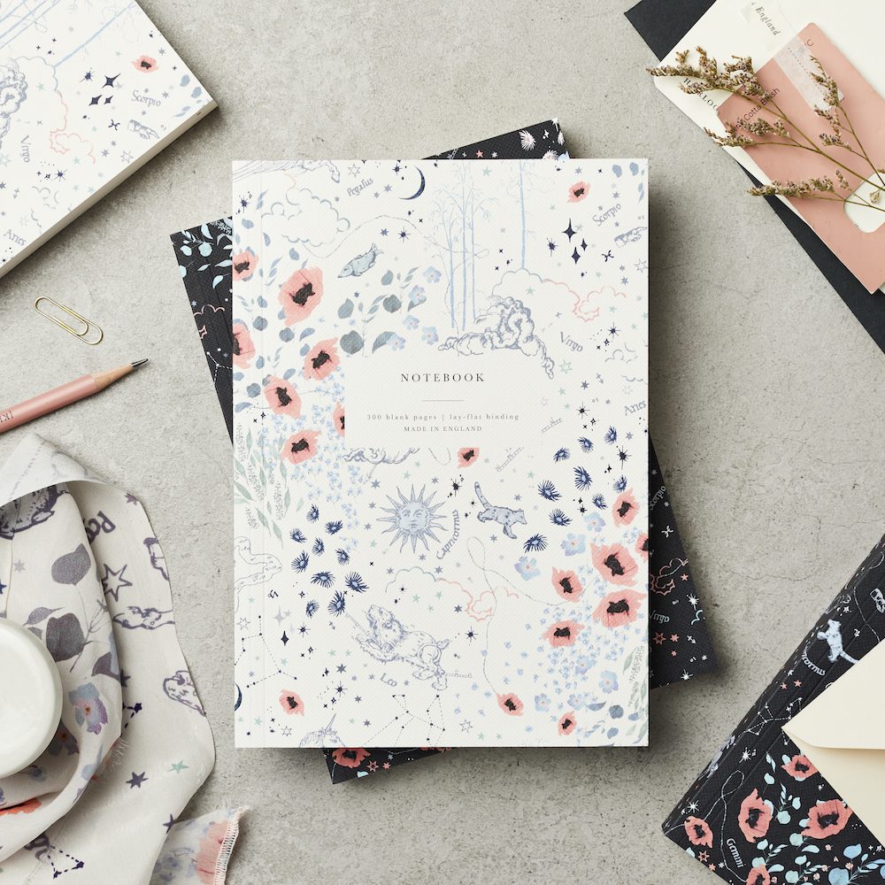 katie-leamon-zodiac-print-notebook-in-white-blue-and-pink-at-albury-house-interiors